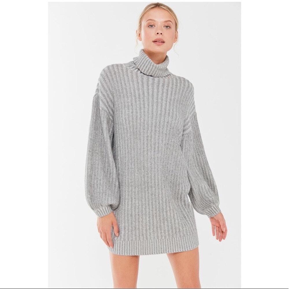 Urban Outfitters Cable Knit Light Gray Turtleneck Sweater Dress Fall Size Small